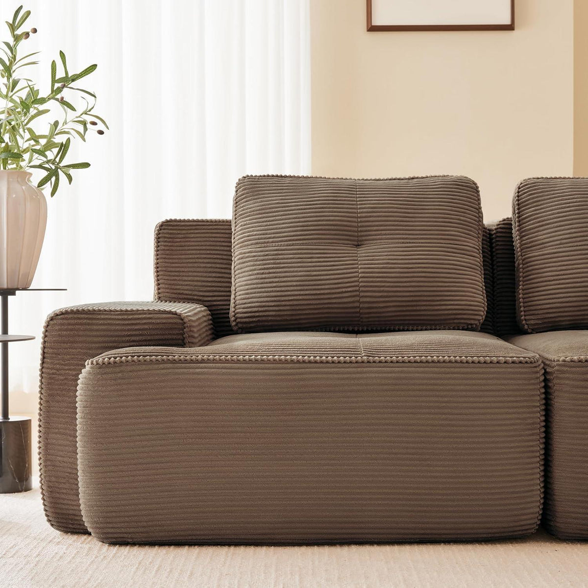 Modulares Ecksofa mit Cordbezug – Braun, Kein Aufbau nötig