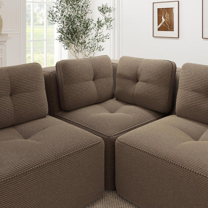 Modulares Ecksofa mit Cordbezug – Braun, Kein Aufbau nötig