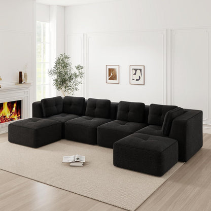 Modulares Ecksofa mit Cord – Tiefes Sitzsofa, Schwarz 2C2S+2O