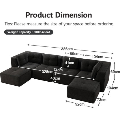 Modulares Ecksofa mit Cord – Tiefes Sitzsofa, Schwarz 2C2S+2O
