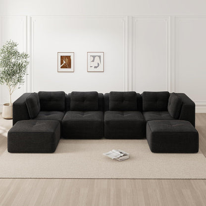Modulares Ecksofa mit Cord – Tiefes Sitzsofa, Schwarz 2C2S+2O