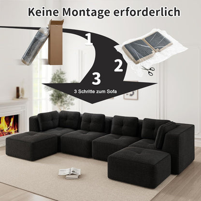 Modulares Ecksofa mit Cord – Tiefes Sitzsofa, Schwarz 2C2S+2O