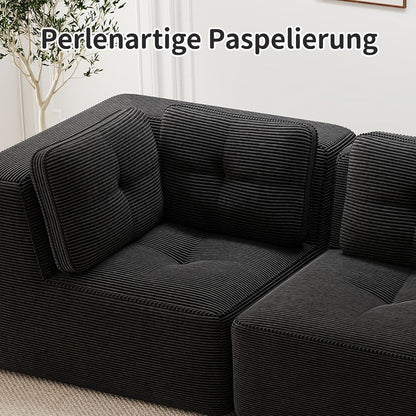 Modulares Ecksofa mit Cord – Tiefes Sitzsofa, Schwarz 2C2S+2O