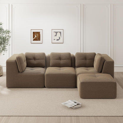 Modulares Ecksofa Cord Braun – Tiefes Sitzsofa, Kein Aufbau