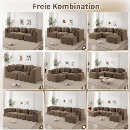 Modulares Ecksofa Cord Braun – Tiefes Sitzsofa, Kein Aufbau