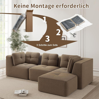 Modulares Ecksofa Cord Braun – Tiefes Sitzsofa, Kein Aufbau