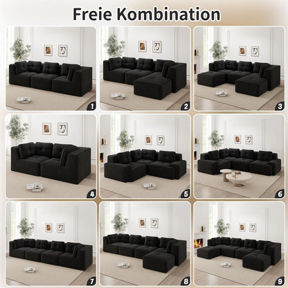 Modulares Ecksofa mit Cord – Tiefes Sitzsofa, Schwarz 2C1S+2O