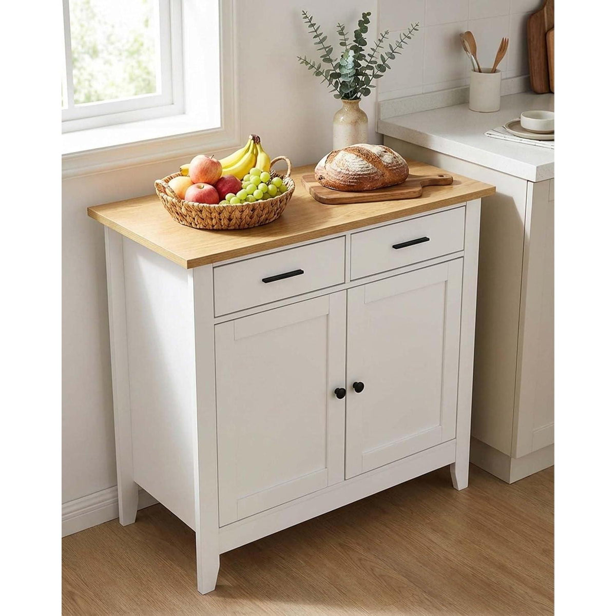 Weißer Buffetschrank mit 2 Schubladen | 91x40x82 cm