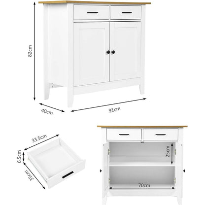 Weißer Buffetschrank mit 2 Schubladen | 91x40x82 cm