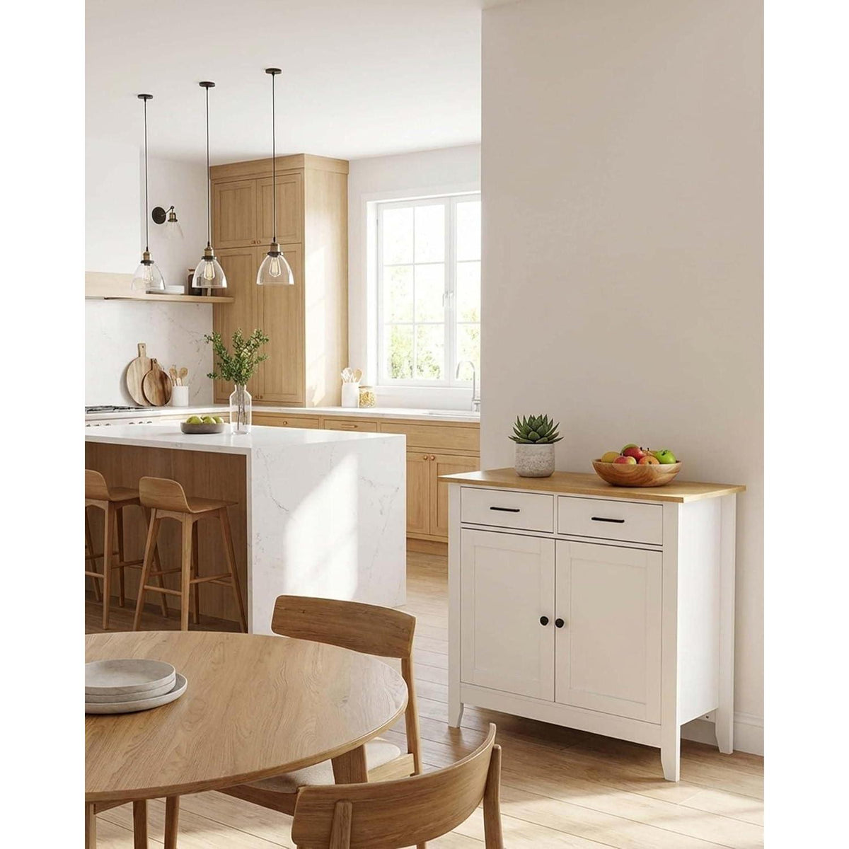 Weißer Buffetschrank mit 2 Schubladen | 91x40x82 cm