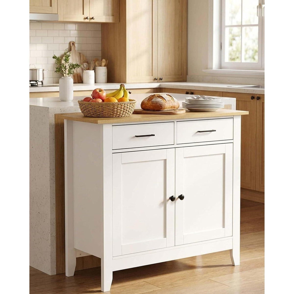 Weißer Buffetschrank mit 2 Schubladen | 91x40x82 cm
