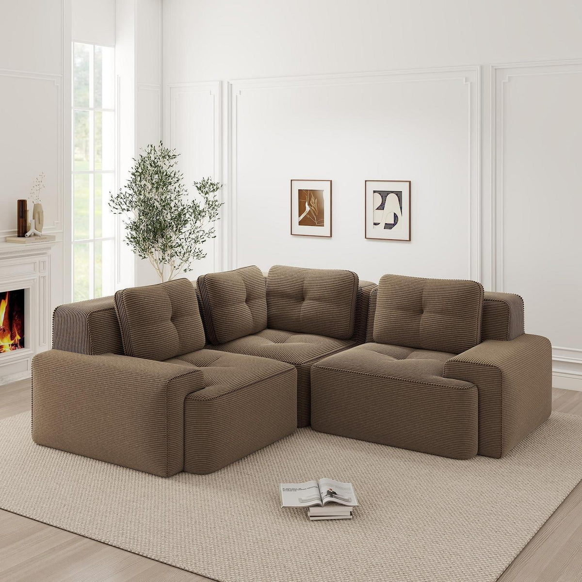 Modulares Ecksofa Braun – Kein Aufbau, Tiefe Sitzfläche & Cordstoff