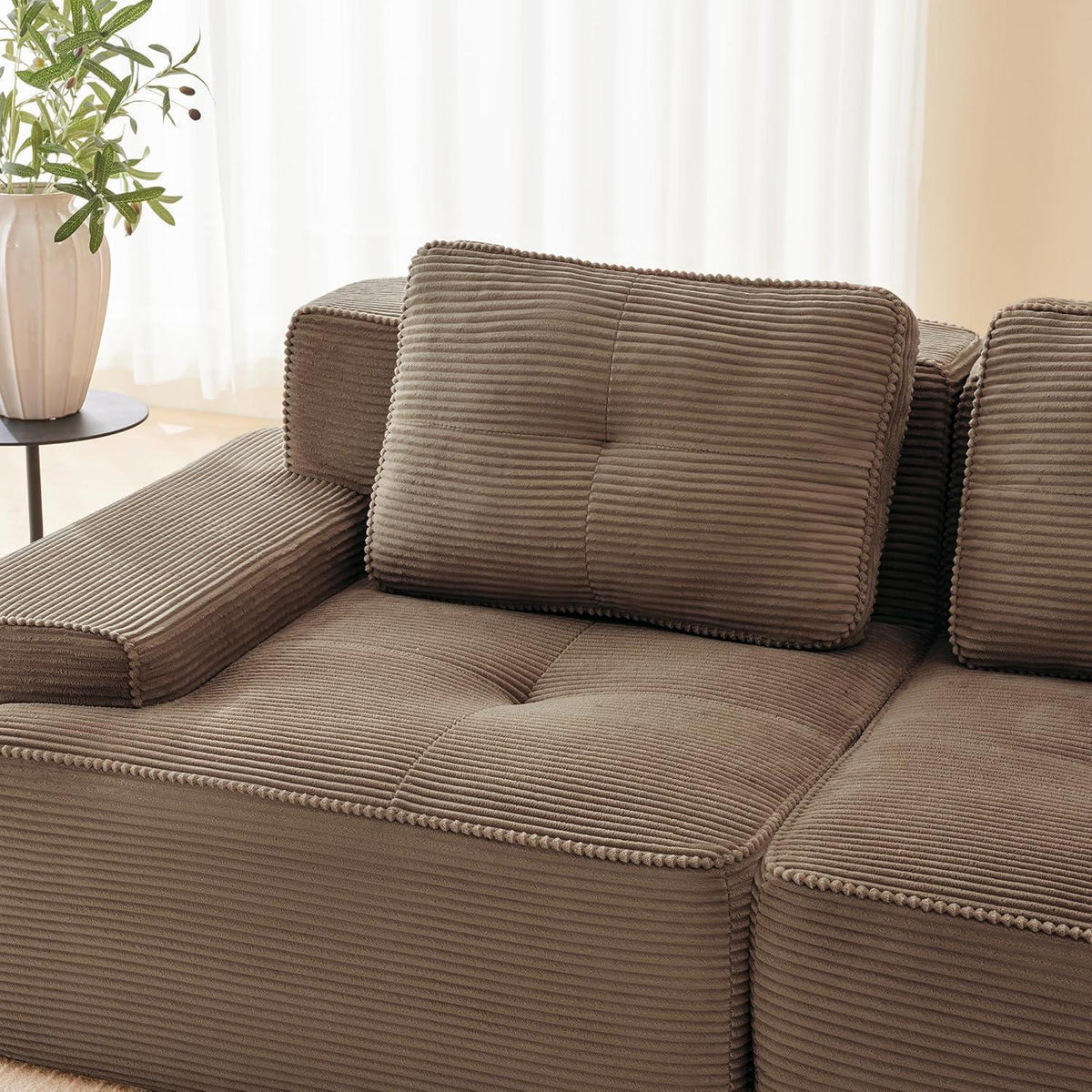 Modulares Ecksofa Braun – Kein Aufbau, Tiefe Sitzfläche & Cordstoff