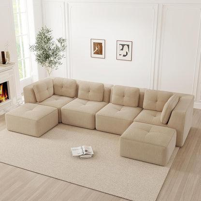 Modulares Ecksofa mit Cord – Bequemes Sofa ohne Aufbau, Beige