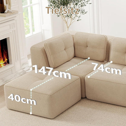 Modulares Ecksofa mit Cord – Bequemes Sofa ohne Aufbau, Beige