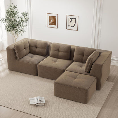 Modulares Ecksofa Cord Braun – Tiefes Sitzsofa, Kein Aufbau