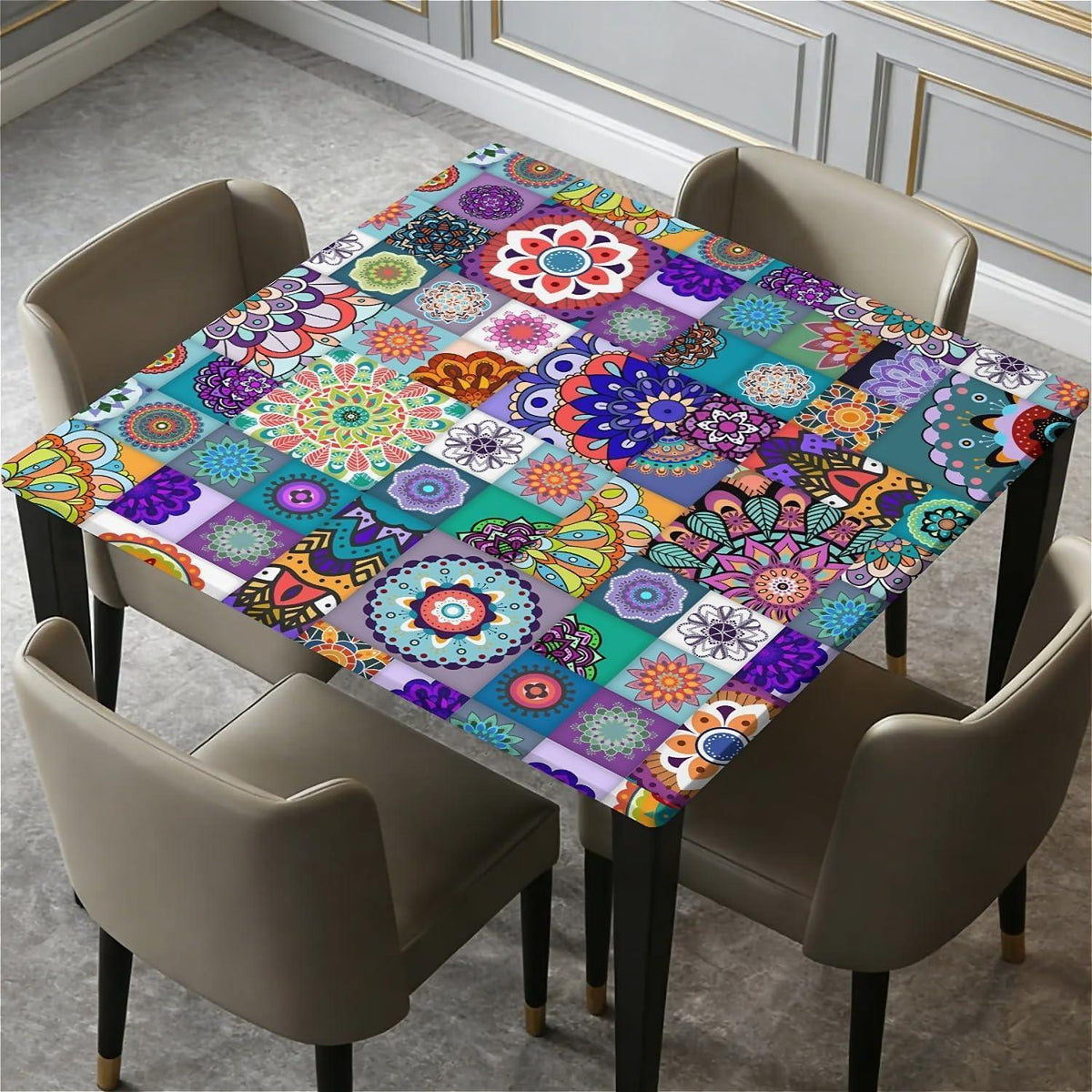 Quadratische Tischdecke 90x90cm wasserdicht mit Gummizug – Outdoor & Boho