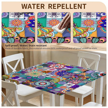 Quadratische Tischdecke 90x90cm wasserdicht mit Gummizug – Outdoor & Boho