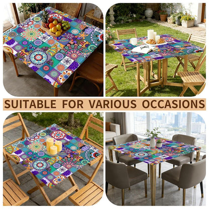 Quadratische Tischdecke 90x90cm wasserdicht mit Gummizug – Outdoor & Boho