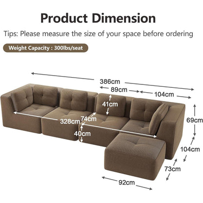 Modulares Ecksofa Cord Braun – Tiefes Sitzsofa ohne Aufbau