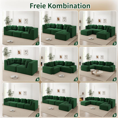 Modulares Ecksofa Grün – Kein Aufbau, Tiefes Cord-Sofa