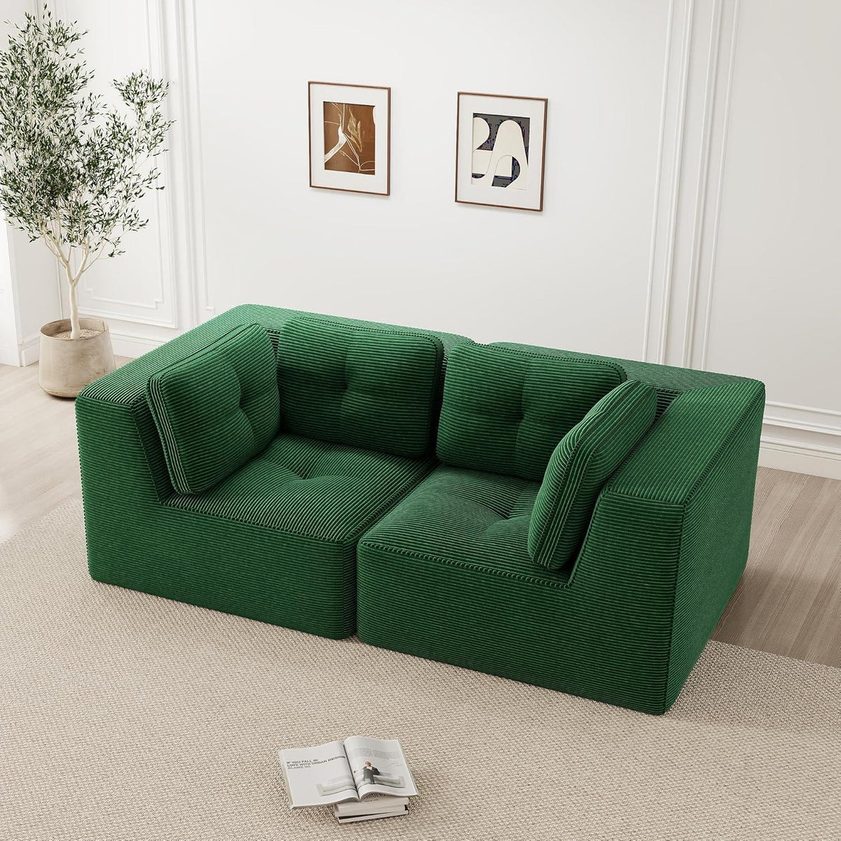 Modulares Ecksofa Grün 2C – Kein Aufbau, Tiefe Sitzfläche