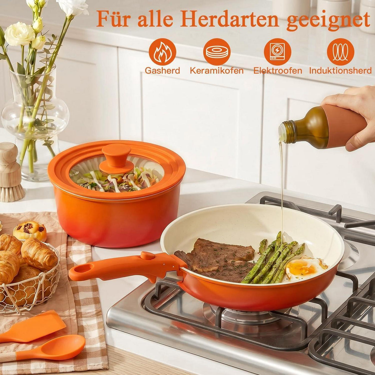 Granit Topfset 21-teilig mit Abnehmbarem Griff & Farbverlauf