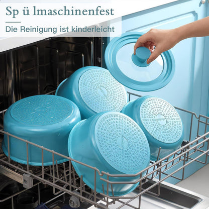 Granit Topfset 21-teilig mit Abnehmbarem Griff – Blauer Farbverlauf