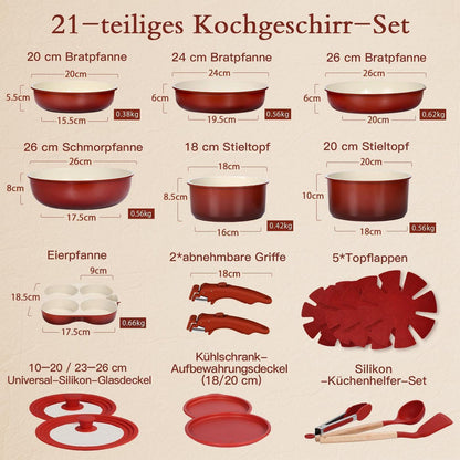 Granit Topfset 21-teilig mit Abnehmbarem Griff & Farbverlauf