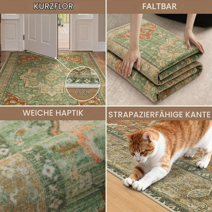 Vintage Teppich Wohnzimmer 160x230cm Rotgrün Waschbar