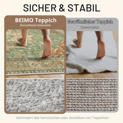 Vintage Teppich Wohnzimmer 160x230cm Rotgrün Waschbar