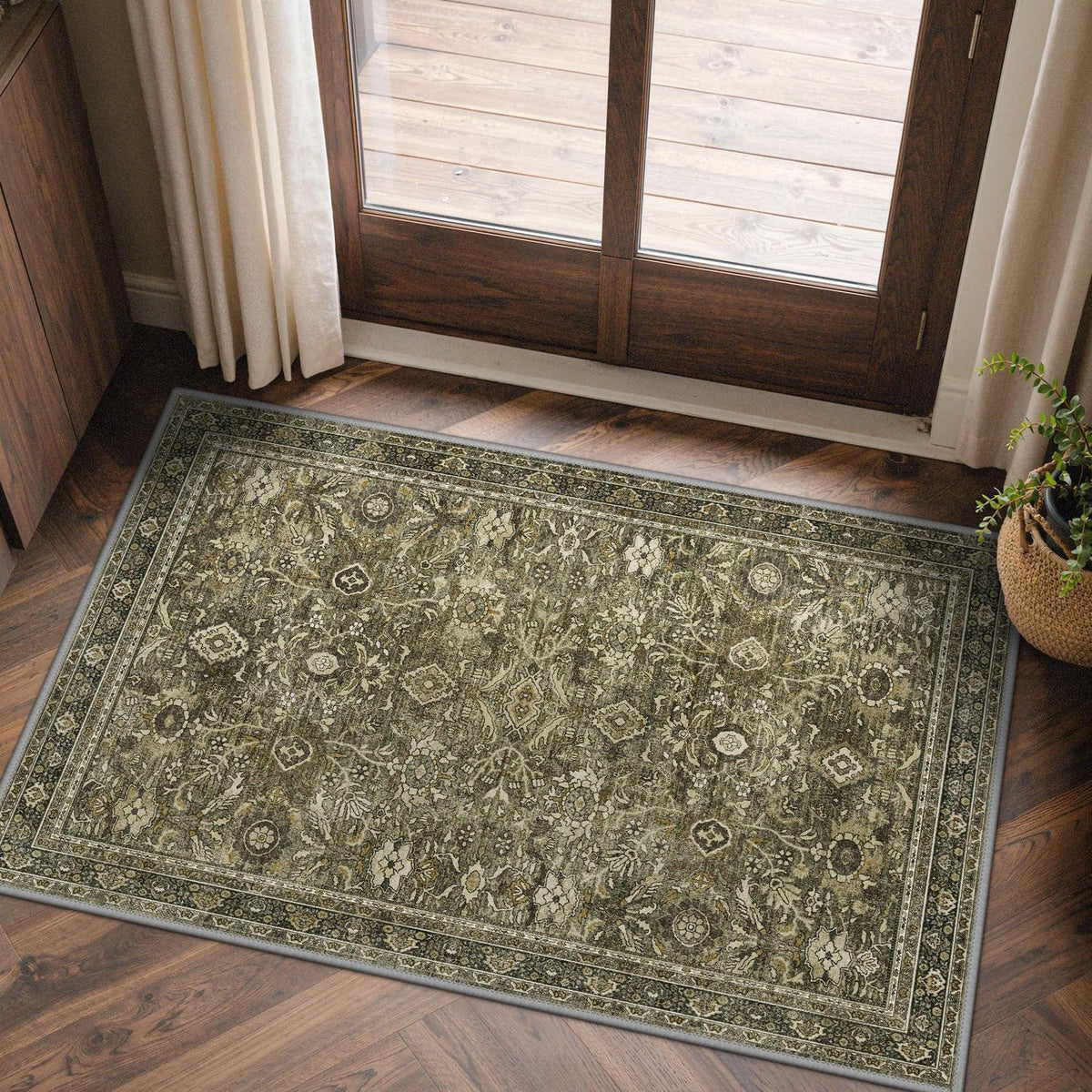 Vintage Teppich Braun 60x90cm - Waschbar & Rutschfest