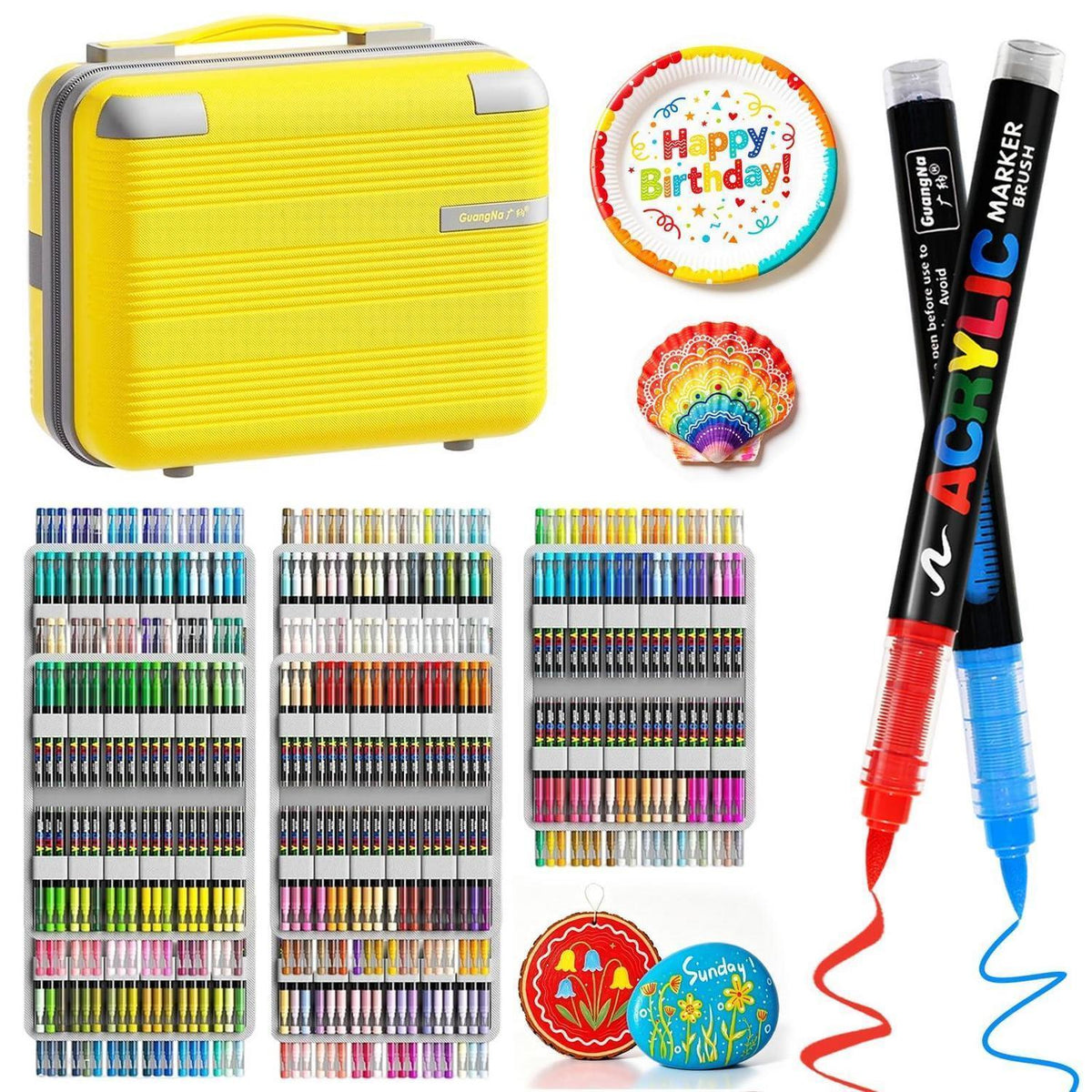 Acrylmarker Set mit Pinselspitze – 288 Farben für Stein, Holz & mehr