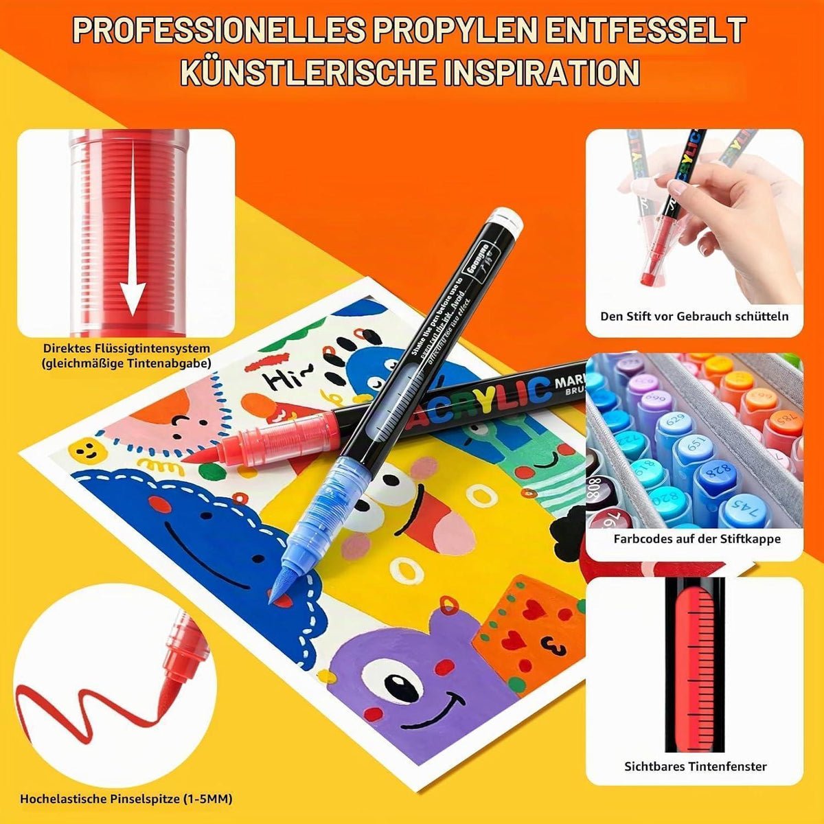 Acrylmarker Set mit Pinselspitze – 288 Farben für Stein, Holz & mehr