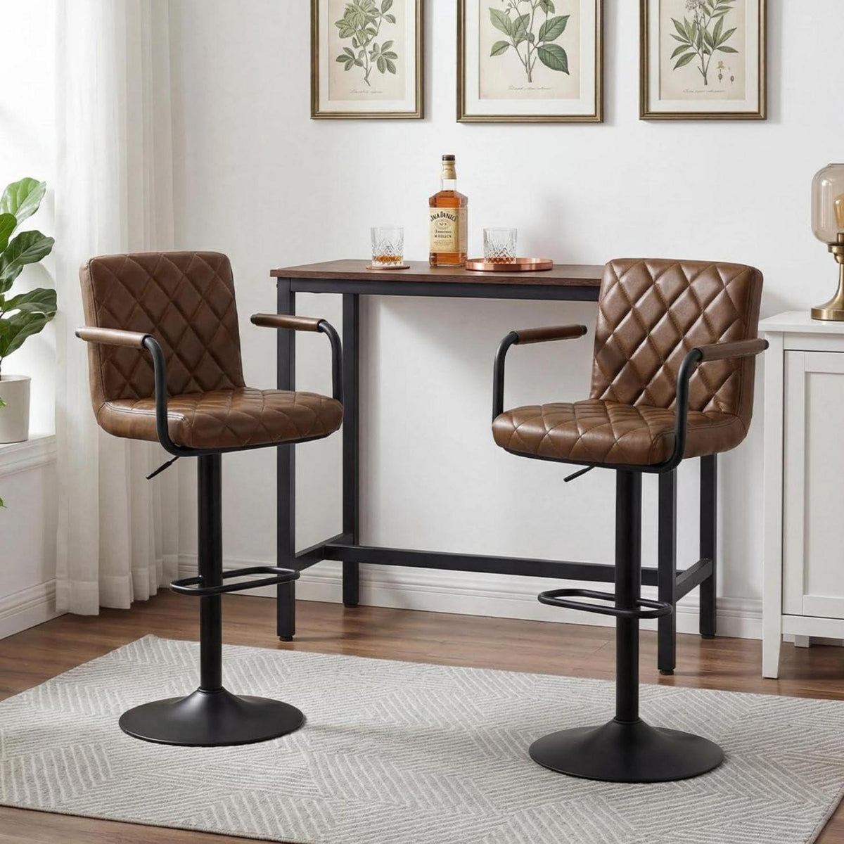 Barhocker 2er Set Höhenverstellbar mit Armlehnen & Fußstütze