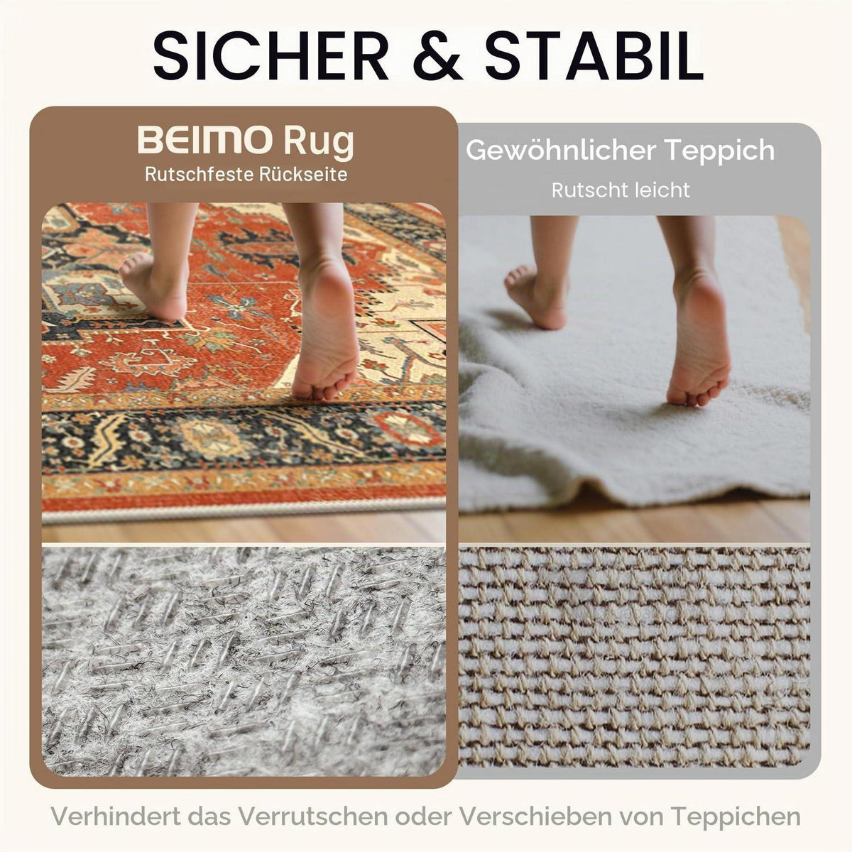 Vintage Läufer Rot 80x150cm - Waschbarer Teppich für Flur & Wohnzimmer