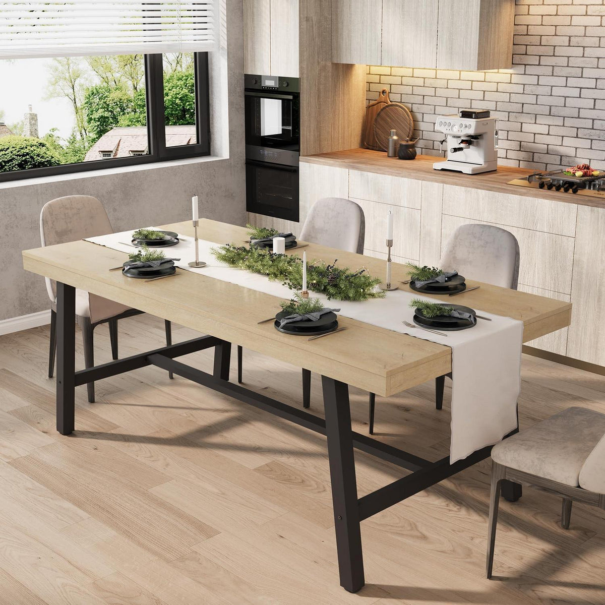 Rechteckiger Esstisch für 6-8 Personen | Industriedesign Holz & Metall