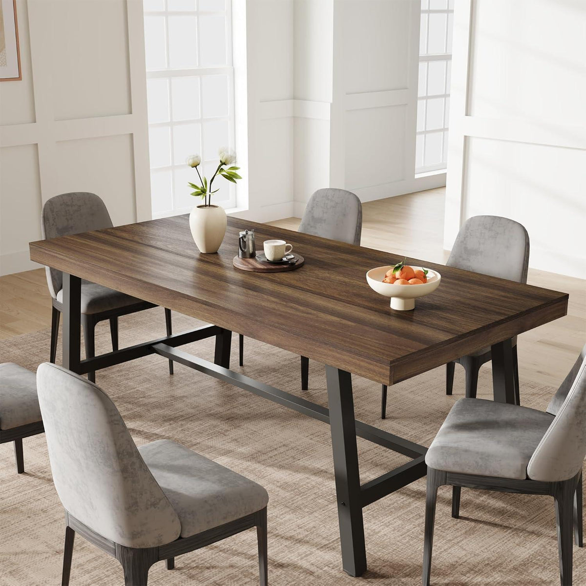 Rechteckiger Esstisch für 6-8 Personen | Industriedesign Braun