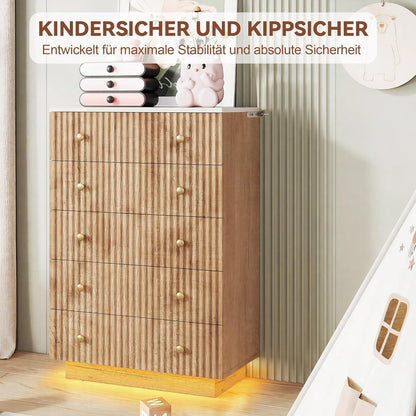 Kommode 5 Schubladen Holz, Landhausstil mit Kippschutz