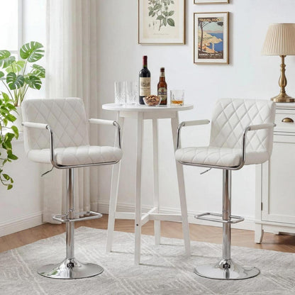 Barhocker Set 2x Höhenverstellbar mit Armlehnen & Fußstütze Weiß