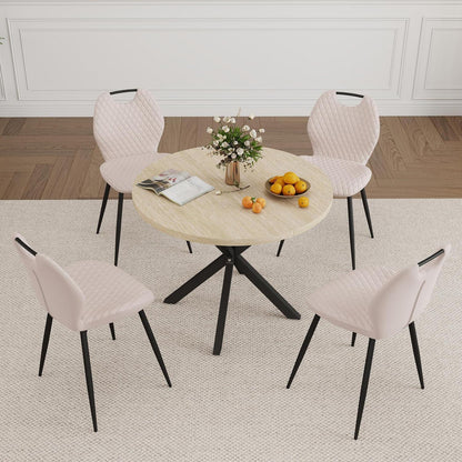 Runder Esstisch Set 100cm mit 4 Samtstühlen – Gelb & Beige