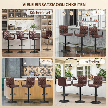 Barhocker Set 4er – Höhenverstellbar & 360° Drehbar Dunkelbraun