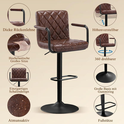 Barhocker Set 4er – Höhenverstellbar & 360° Drehbar Dunkelbraun