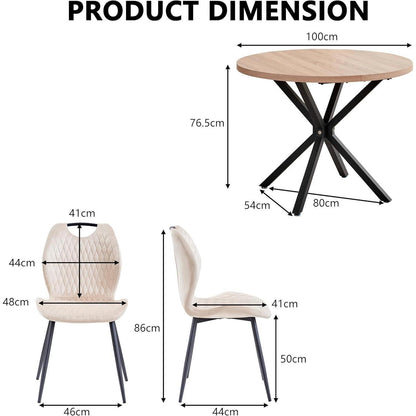 Runder Esstisch Set 5-teilig | Modernes Esszimmer Set mit Samtstühlen