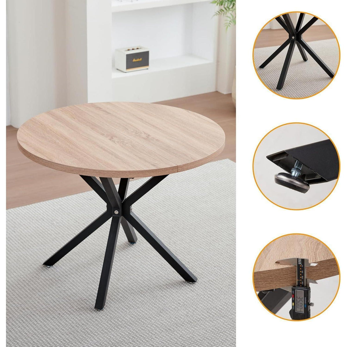 Runder Esstisch Set 5-teilig | Modernes Esszimmer Set mit Samtstühlen