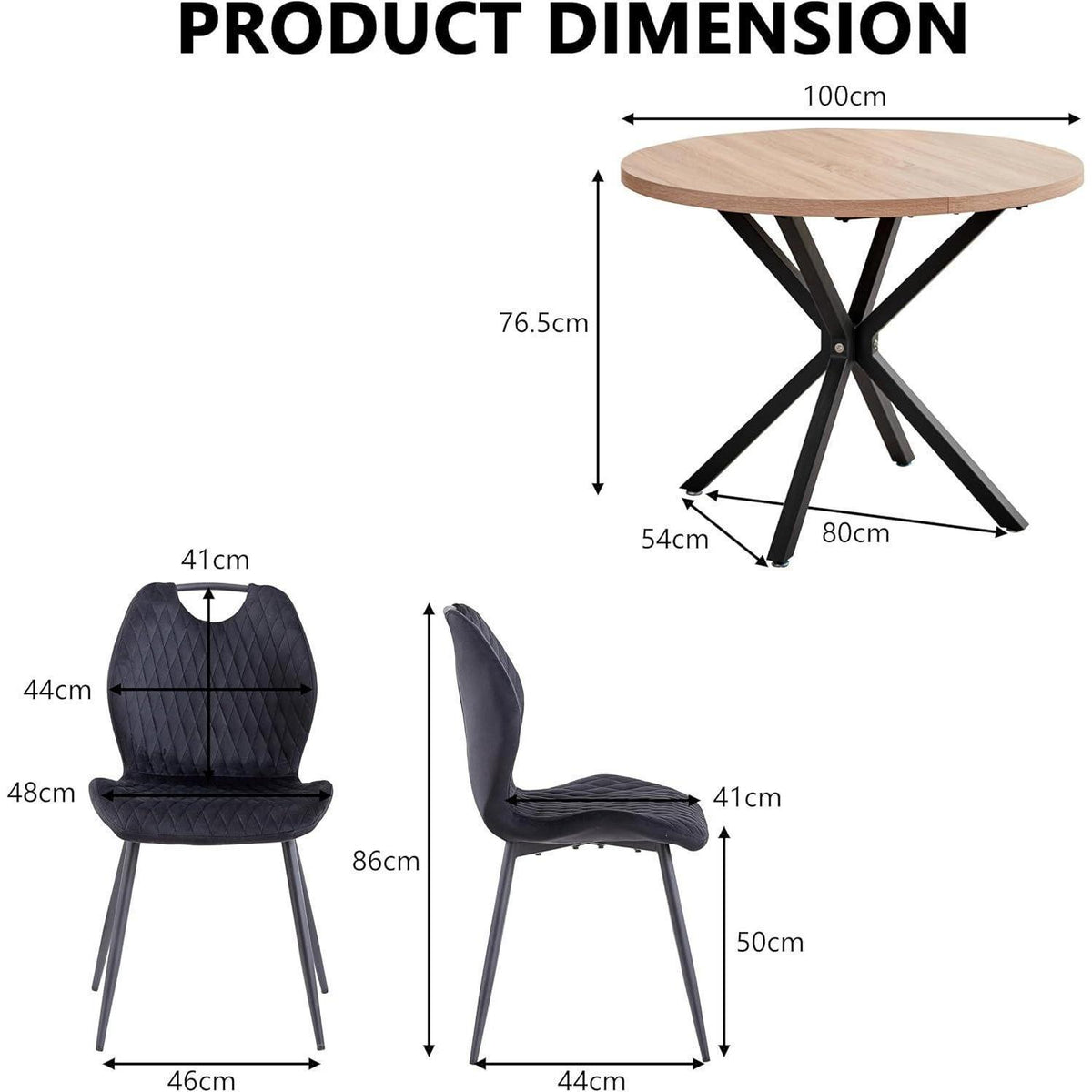Runder Esstisch Set 100cm mit 4 Samtstühlen – Modern & Komfortabel