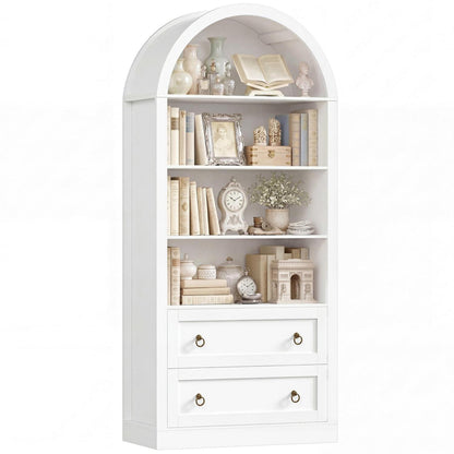 Bücherregal mit 2 Schubladen & Gewölbe – Weißes Hochschrank Möbel