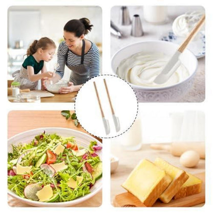 2 Silikon Spatel mit Holzgriff – Teigschaber zum Backen & Kochen