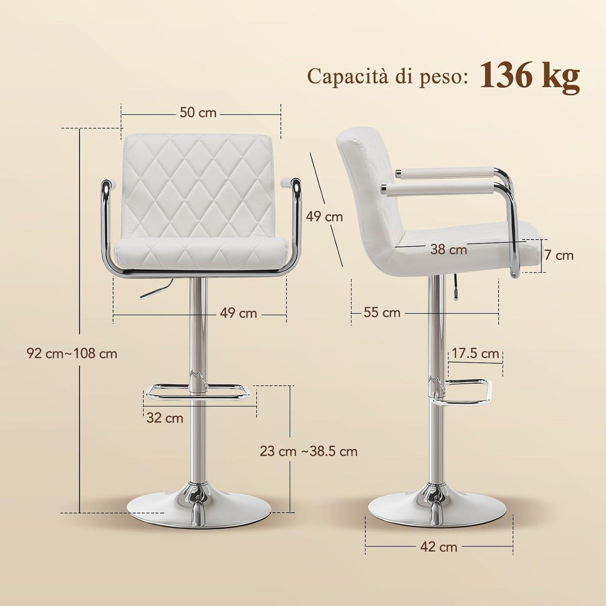 Barhocker Set 4er – Höhenverstellbar, Drehbar, Weiß