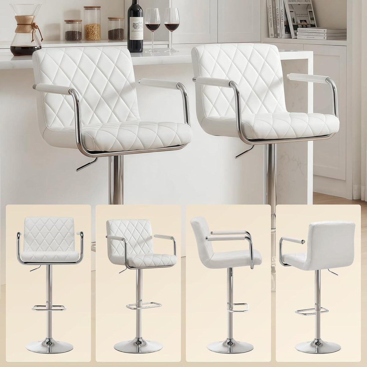 Barhocker Set 4er – Höhenverstellbar, Drehbar, Weiß